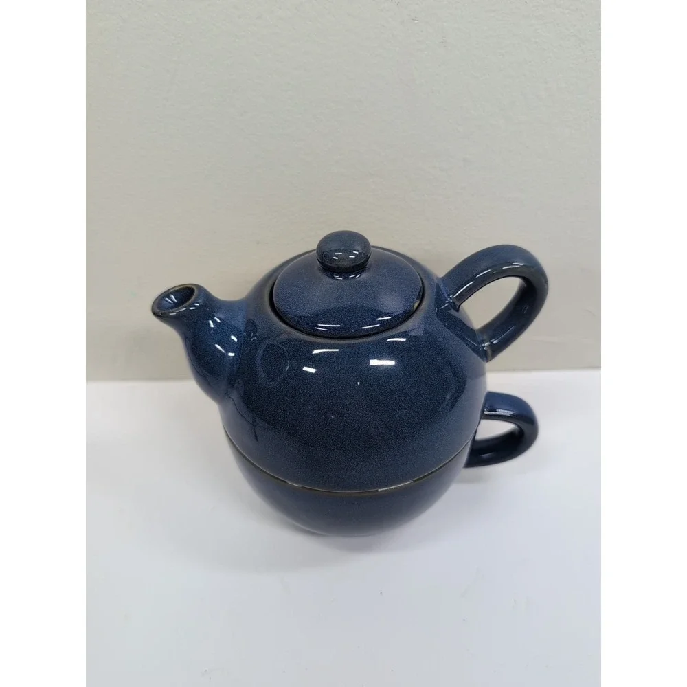 Pier 1 Teapot With‎ Lid & Mug Stoneware Indigo Blue Perfect